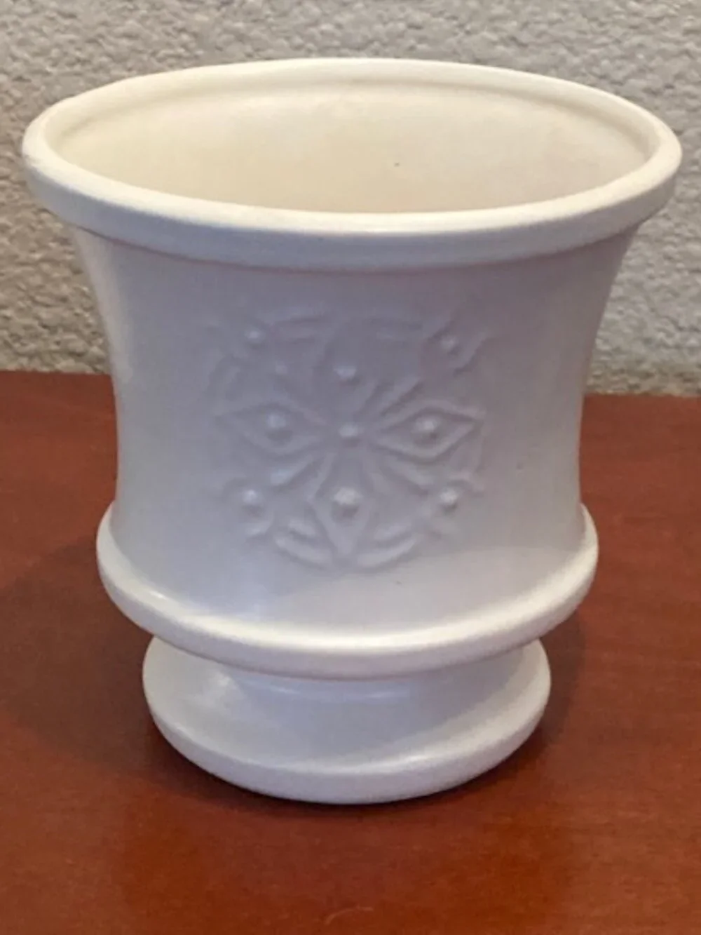 Vintage White McCoy USA Vase – Embossed Floral Pattern